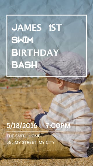 Text Message Invite Designs for Beach Swim 1st Birthday Party