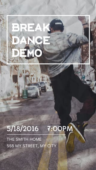 Text Message Invite Designs for Break Dance Demo